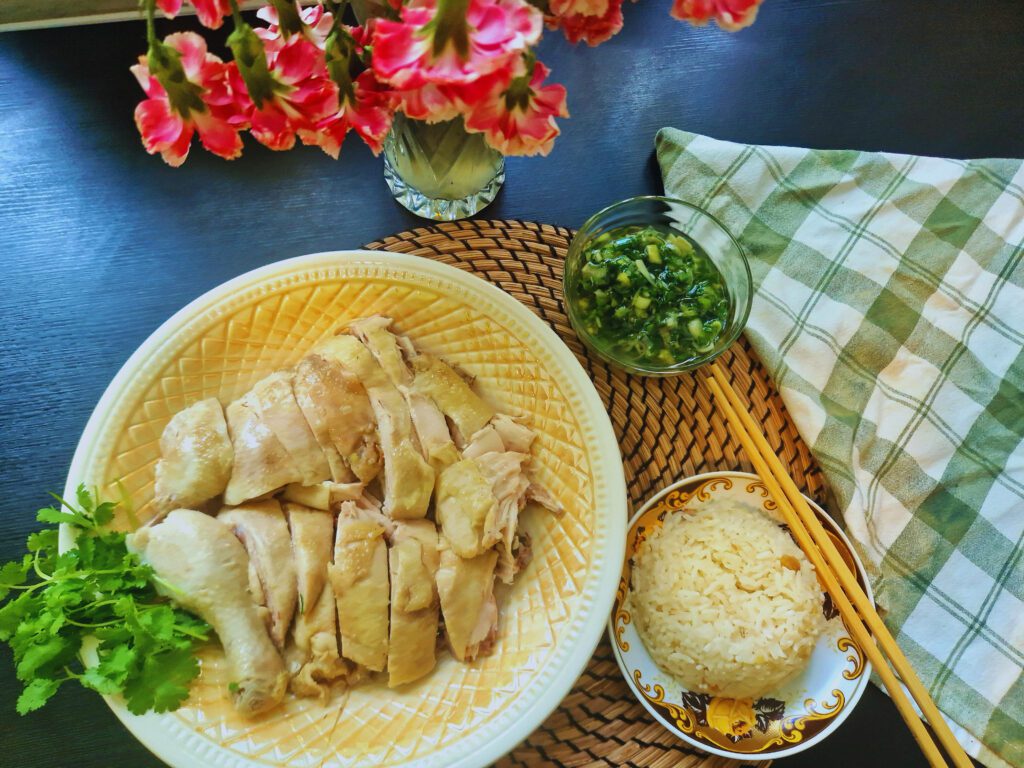 Hainanese chicken rice is ready to serve