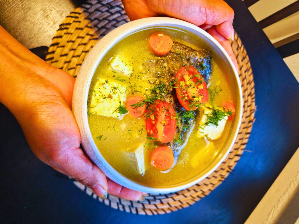 salmon head broth