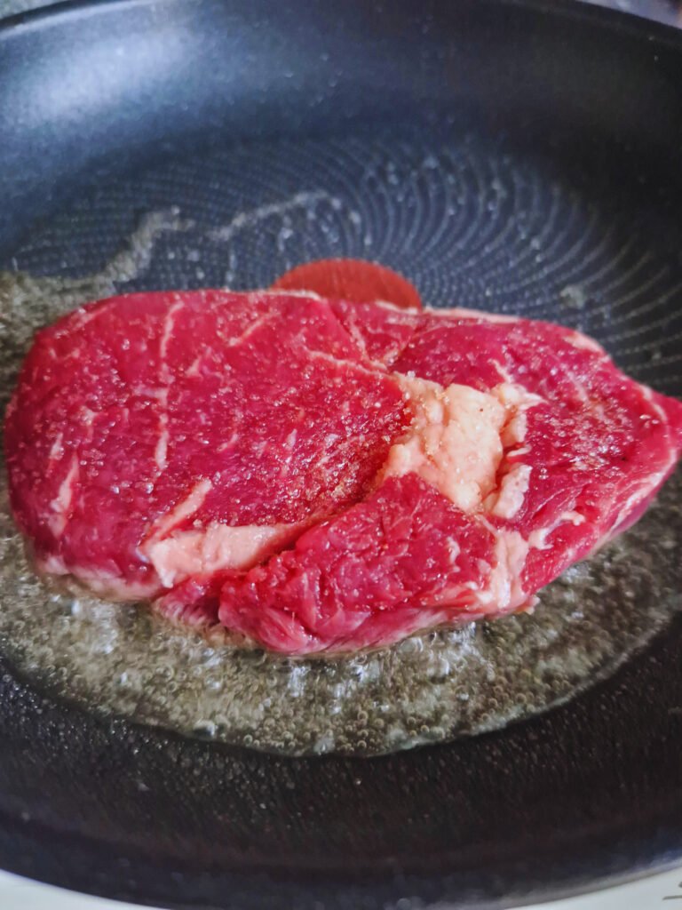 Frying steak