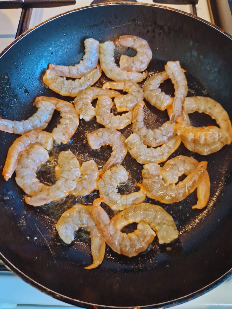 Frying shrimp