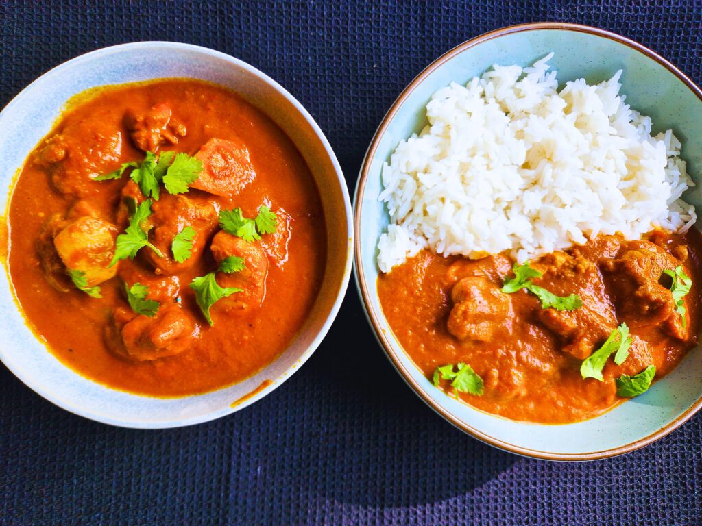 Butter chicken and hot steamed rice