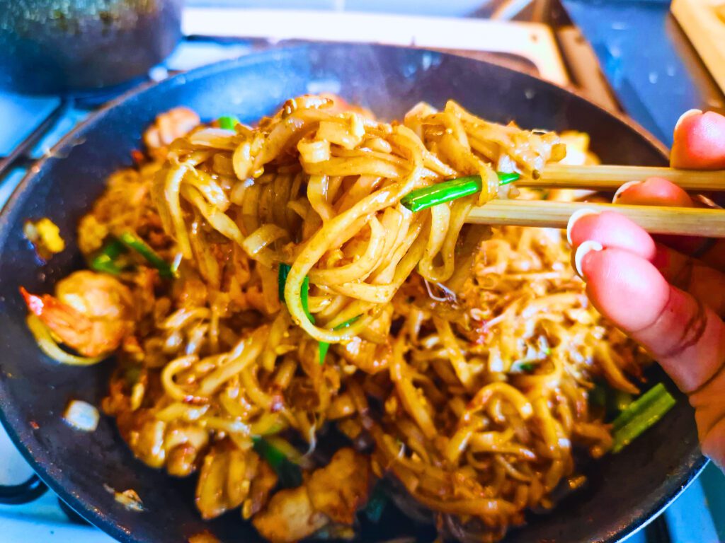 Chicken and shrimp are perfect combination for stir fried noodles